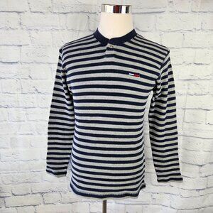 Vintage Tommy Hilfiger Mens Size L Blue/Gray Striped Waffle Knit Thermal Shirt